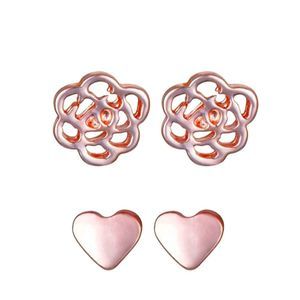 Lauren Conrad 2 Pairs Rose Gold Blossom and Heart Earrings